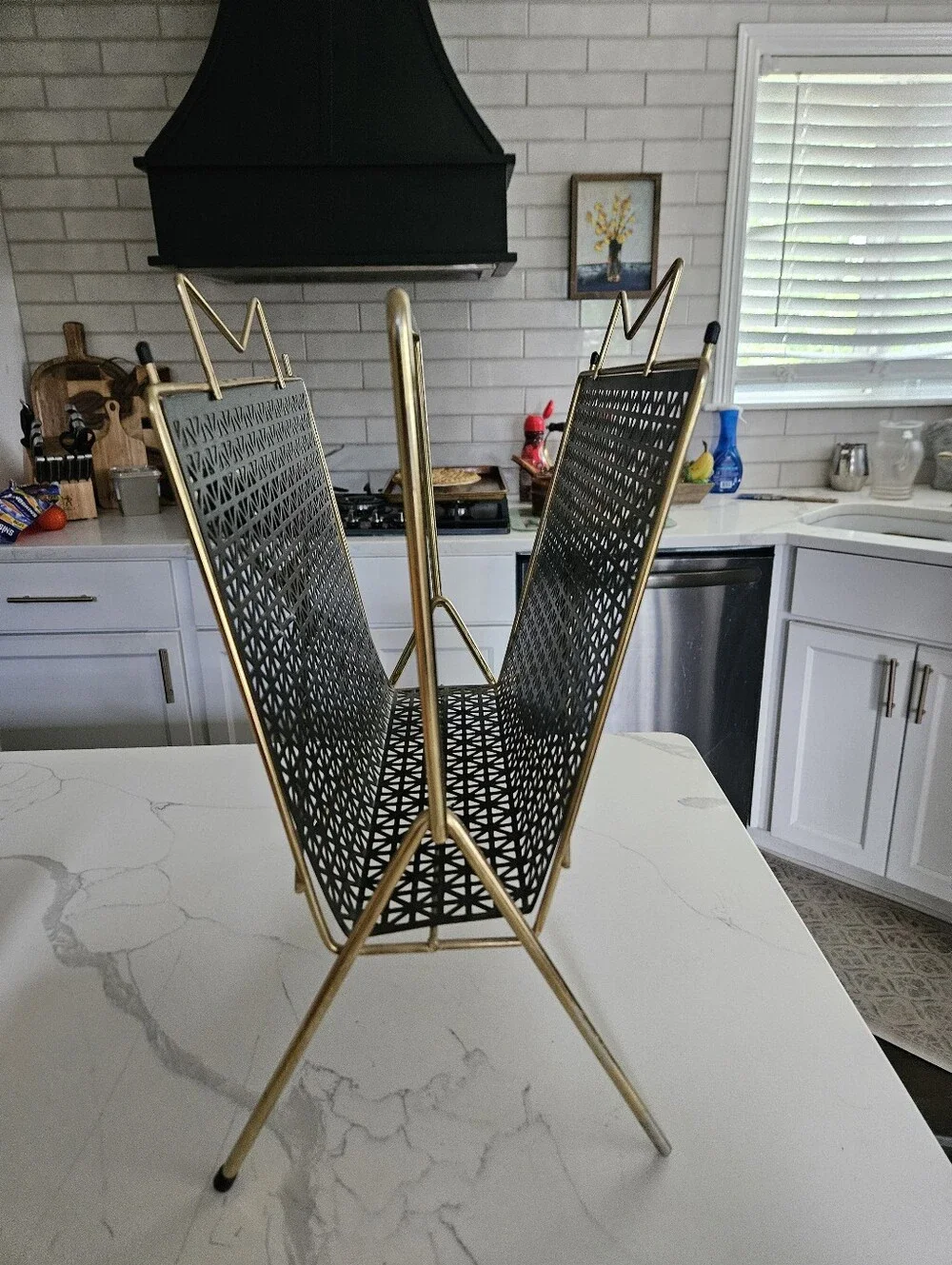 Vintage Mid-Century Magazine Rack - Black & Gold